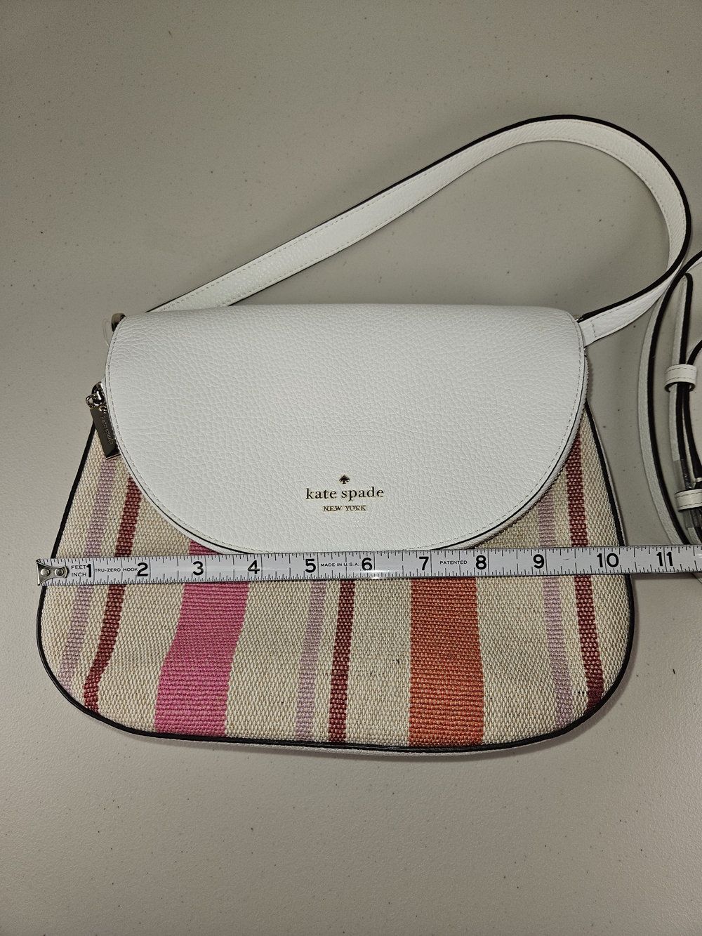 Kate Spade Leila Leather Flap Shoulder White Multi Color Stripe Like New W Strap - Picture 15 of 16